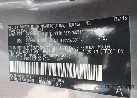 2015 Toyota Sienna Xle 8 Passenger из США, поврежденный, VIN 5TDYK3DC3FS614324